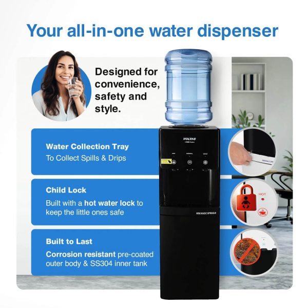 Voltas Spring RV, Water Dispenser with Refrigerator with Normal,Cold & Hot Tap, Black