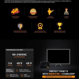 Vguard VG Crystal, Stabilizer for 43Inch TV with Built in Thermal Overload Protection, Primary Switching Technology and Output Voltage Correction without break, Black