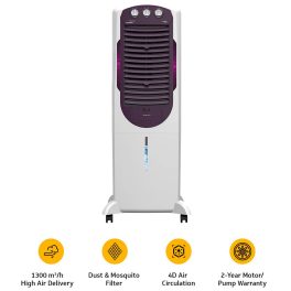 V-Guard Arido 35L Tower Air Cooler with Honeycomb Pads and 4D Air Circulation ,White