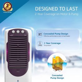 V-Guard Arido 35L Tower Air Cooler with Honeycomb Pads and 4D Air Circulation ,White