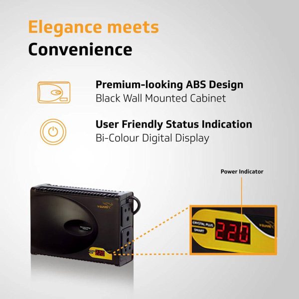 Vguard VG Crystal, Stabilizer for 43Inch TV with Built in Thermal Overload Protection, Primary Switching Technology and Output Voltage Correction without break, Black