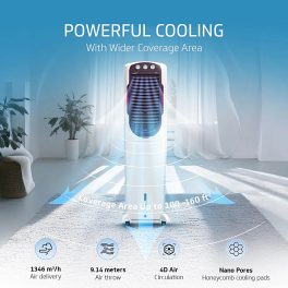 V-Guard Aikido 50L Tower Air Cooler with Honeycomb Pads & 4D Air Circulation, White