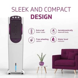 V-Guard Aikido 50L Tower Air Cooler with Honeycomb Pads & 4D Air Circulation, White