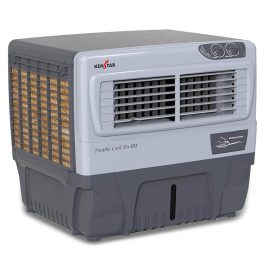 Kenstar Double Cool, 60 Litre Window Cooler with 3 Side Wood Wool Cooling Pads, Collapsible Louvres and Powerful Blower, White/Grey