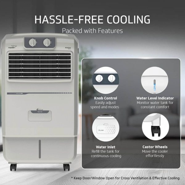 V-Guard Airotron 26L Personal Air Cooler with HoneyComb Pads & Ice Chamber, Grey