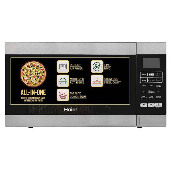 Haier HIL3001ARSB, 30 Litre Convection Microwave with In-built Air Fryer Function, Motorized Rotisserie and Stainless Steel Cavity, Black