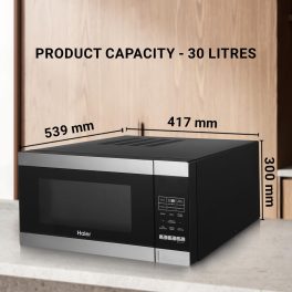 Haier HIL3001ARSB, 30 Litre Convection Microwave with In-built Air Fryer Function, Motorized Rotisserie and Stainless Steel Cavity, Black