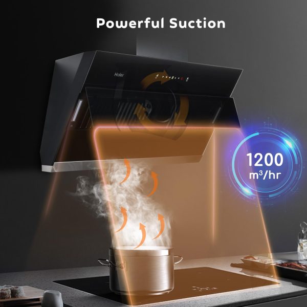 Haier HIH-V60HM-C, 60 CM Vertical Chimney with Powerful Suction, Gesture Control, Heat Auto Clean and Filterless Technology, Black