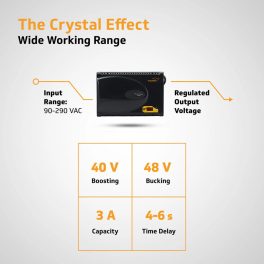 Vguard Crystal Plus, Stabilizer for Up-To 55Inch TV Compatible High home theatre/Gaming console with Low Voltage Cut-off and Comes with Digital Display, Black