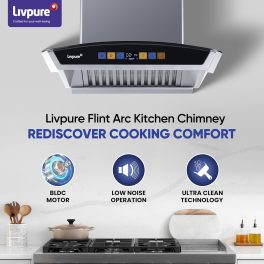 Livpure Flint Arc BLDC, 60 CM Chimney with Digital Touch, Motion Sensor, Autoclean, BLDC Motor and 9 Speed Control, Black