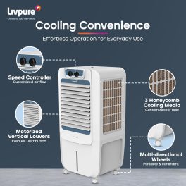 Livpure Coolmist 48L Personal Air Cooler with Honeycomb Pads & Ice Chamber, White