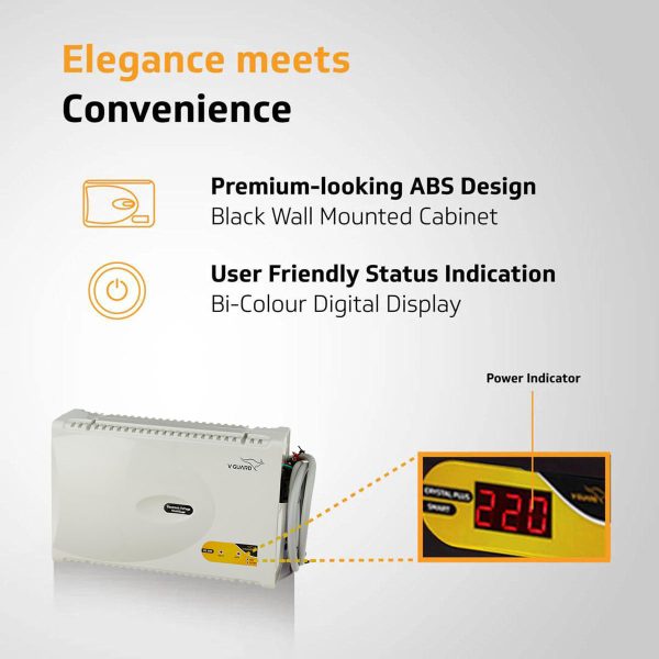 Vguard VG500, Stabilizer for 2 Ton AC with Low and High Voltage Cut-off Protection, Intelligent time delay system, Built in Thermal Overload Protection and 3 Year Warranty, White
