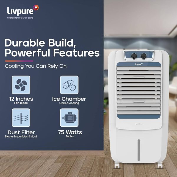 Livpure Coolmist 48L Personal Air Cooler with Honeycomb Pads & Ice Chamber, White