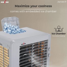 Kenstar Faratta 51 L, Personal Air Cooler with Quadraflow Technology, Double Ball Bearing Motor, 3 Wood Wool Cooling Pads and Powerful Fan, Grey