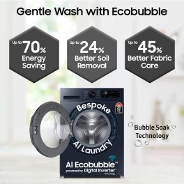 Samsung WW12DG5B24ABTL, 12 KG Fully Automatic Front Load Machine with 5 Star Rating, In-built Heater, Wi-Fi, 39 Minute Wash and 20 Year Compressor Warranty, Black