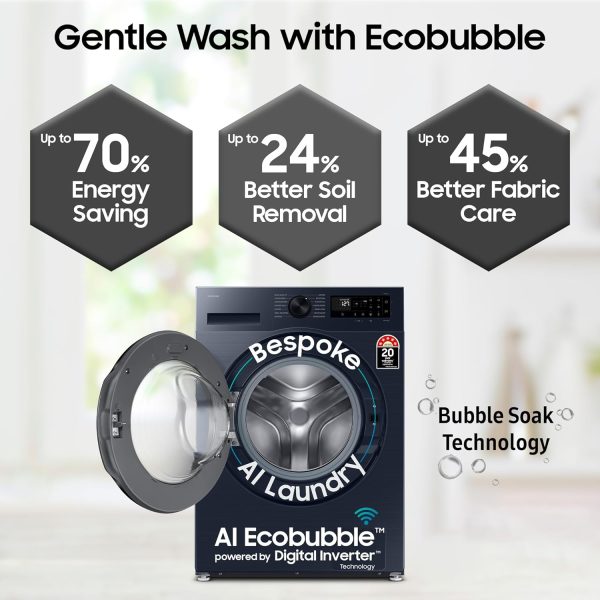 Samsung WW12DG5B24ABTL, 12 KG Fully Automatic Front Load Machine with 5 Star Rating, In-built Heater, Wi-Fi, 39 Minute Wash and 20 Year Compressor Warranty, Black