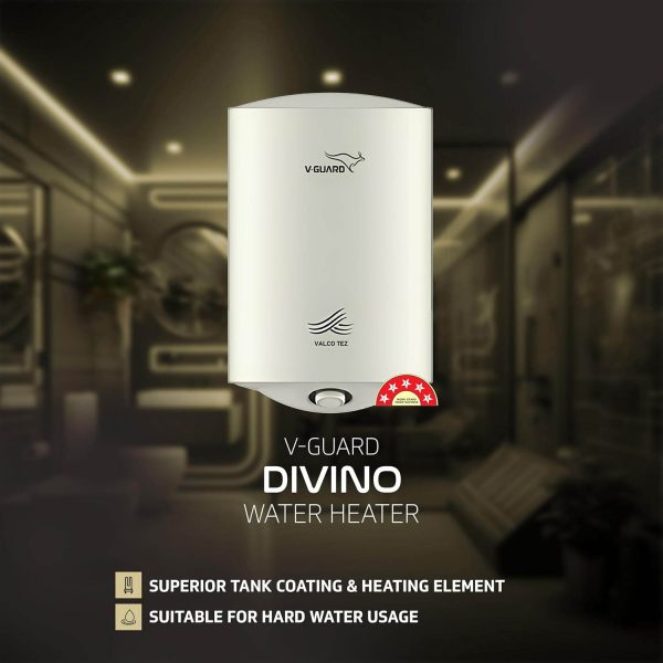 Vguard Valco Tez, 10 Litre Storage water heater with 5 Star Rating, high quality inner tank, adjustable knob for temperature setting and 2 Year product warranty, White