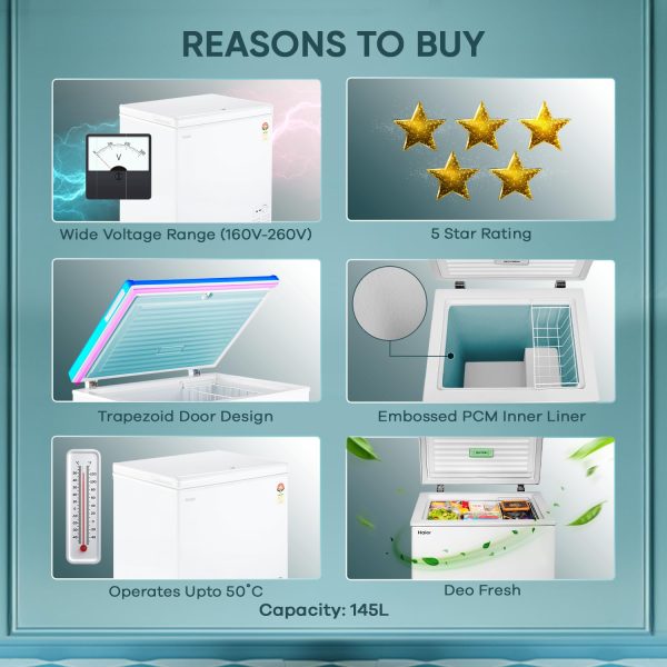 Haier HFC-145SM5 Single Door Convertible Deep Freezer, White