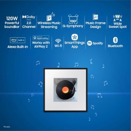 Samsung HW-LS60D, 120 Watt 2.0 Channel Music Frame with Dolby Atmos Soundbar, Wireless Music Streaming, Tap Sound Feature and Voice Assistant, Black