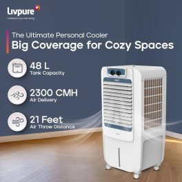 Livpure Coolmist 48L Personal Air Cooler with Honeycomb Pads & Ice Chamber, White
