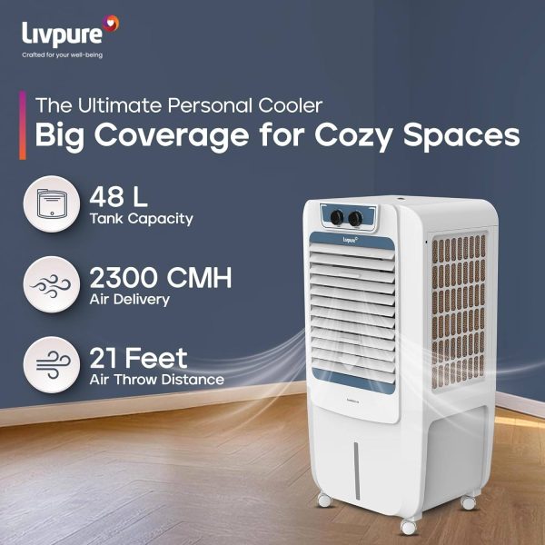 Livpure Coolmist 48L Personal Air Cooler with Honeycomb Pads & Ice Chamber, White