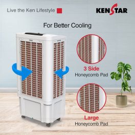 Kenstar Turbcool Neo HC, 50 Litre Desert Air Cooler with Honeycomb Cooling Pads, Motorised Louvre Movement, Ice Chamber, Powerful Fan and Inverter Compatible, White