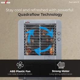 Kenstar Faratta 51 L, Personal Air Cooler with Quadraflow Technology, Double Ball Bearing Motor, 3 Wood Wool Cooling Pads and Powerful Fan, Grey