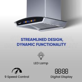 Livpure Flint Arc BLDC, 60 CM Chimney with Digital Touch, Motion Sensor, Autoclean, BLDC Motor and 9 Speed Control, Black