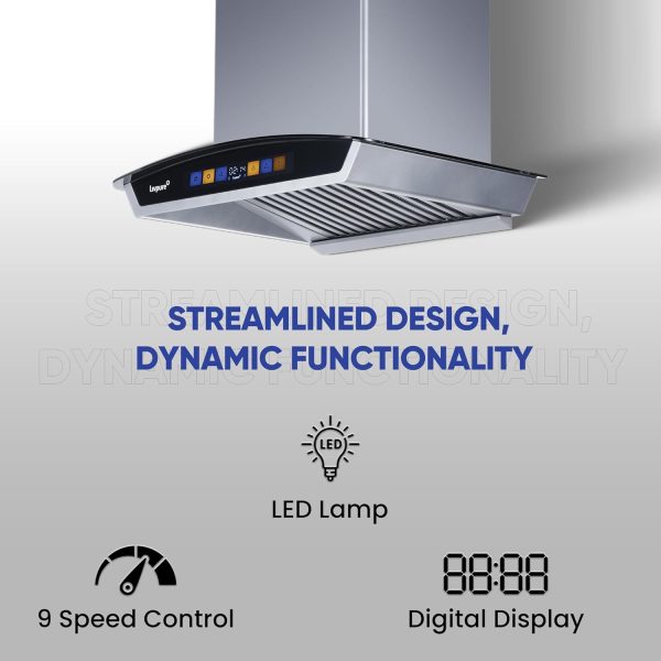 Livpure Flint Arc BLDC, 60 CM Chimney with Digital Touch, Motion Sensor, Autoclean, BLDC Motor and 9 Speed Control, Black