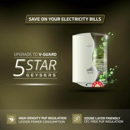 Vguard Valco Tez, 10 Litre Storage water heater with 5 Star Rating, high quality inner tank, adjustable knob for temperature setting and 2 Year product warranty, White