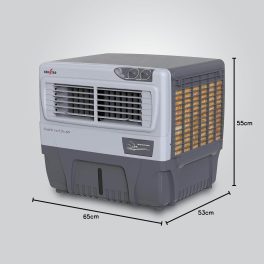 Kenstar Double Cool, 60 Litre Window Cooler with 3 Side Wood Wool Cooling Pads, Collapsible Louvres and Powerful Blower, White/Grey