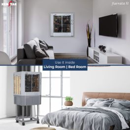 Kenstar Faratta 51 L, Personal Air Cooler with Quadraflow Technology, Double Ball Bearing Motor, 3 Wood Wool Cooling Pads and Powerful Fan, Grey