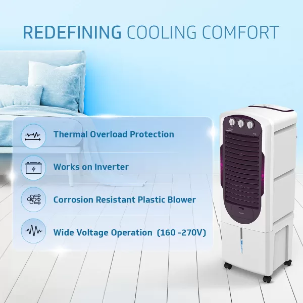 V-Guard Aikido 25L Tower Air Cooler with Honeycomb Pads & 4D Air Circulation, White