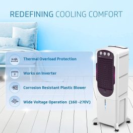 V-Guard Arido 35L Tower Air Cooler with Honeycomb Pads and 4D Air Circulation ,White
