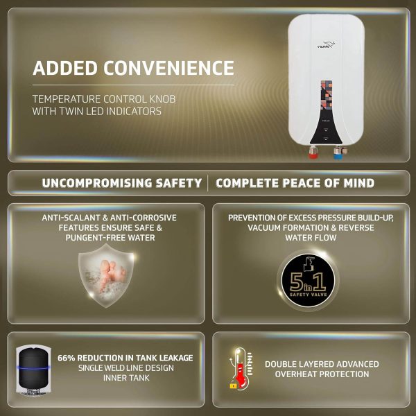 Vgaurd Maha, 3L Instant Water Heater with 6.5 Bar Pressure, Stainless Steel Material, Auto Cut-off System and LED Indicators, White
