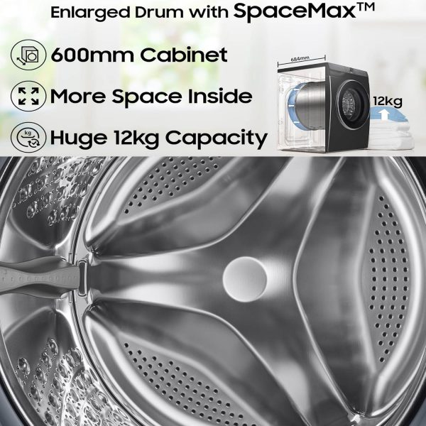 Samsung WW12DG5B24ABTL, 12 KG Fully Automatic Front Load Machine with 5 Star Rating, In-built Heater, Wi-Fi, 39 Minute Wash and 20 Year Compressor Warranty, Black