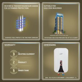Vgaurd Maha, 3L Instant Water Heater with 6.5 Bar Pressure, Stainless Steel Material, Auto Cut-off System and LED Indicators, White
