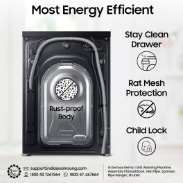 Samsung WW12DG5B24ABTL, 12 KG Fully Automatic Front Load Machine with 5 Star Rating, In-built Heater, Wi-Fi, 39 Minute Wash and 20 Year Compressor Warranty, Black