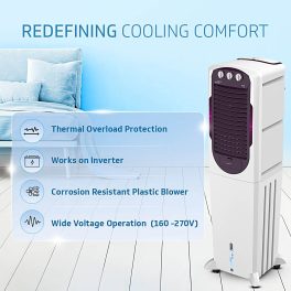 V-Guard Aikido 50L Tower Air Cooler with Honeycomb Pads & 4D Air Circulation, White