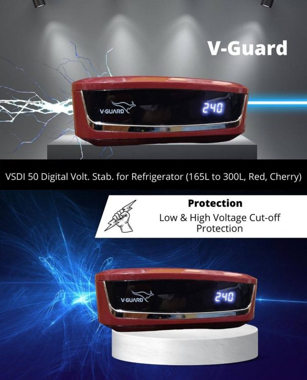 Vguard VSDI50, Stabilizer for Up-To 450 Litre with Digital Display System, Intelligent time delay System, ABS Cabinet and 5 Years Warranty, Red Cherry