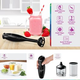 Bosch MS1BG1021I, 400 Watt Hand Blender with Anti Splash Function with Blade Sheild, Stainless Steel Knife and easy blending with a touch of a button, Grey