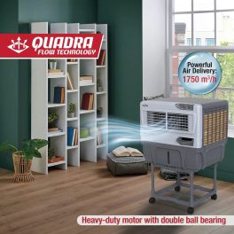 Kenstar Double Cool, 60 Litre Window Cooler with 3 Side Wood Wool Cooling Pads, Collapsible Louvres and Powerful Blower, White/Grey