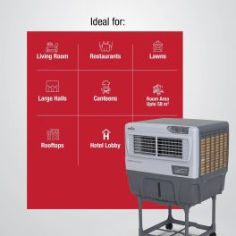 Kenstar Double Cool, 60 Litre Window Cooler with 3 Side Wood Wool Cooling Pads, Collapsible Louvres and Powerful Blower, White/Grey