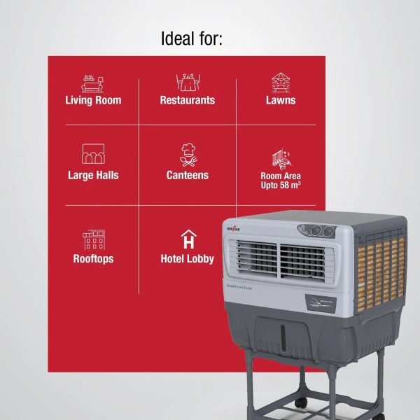 Kenstar Double Cool, 60 Litre Window Cooler with 3 Side Wood Wool Cooling Pads, Collapsible Louvres and Powerful Blower, White/Grey
