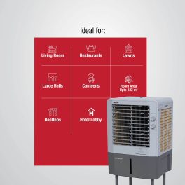 Kenstar Faratta 51 L, Personal Air Cooler with Quadraflow Technology, Double Ball Bearing Motor, 3 Wood Wool Cooling Pads and Powerful Fan, Grey