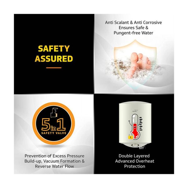 Vgaurd Maha, 3L Instant Water Heater with 6.5 Bar Pressure, Stainless Steel Material, Auto Cut-off System and LED Indicators, White