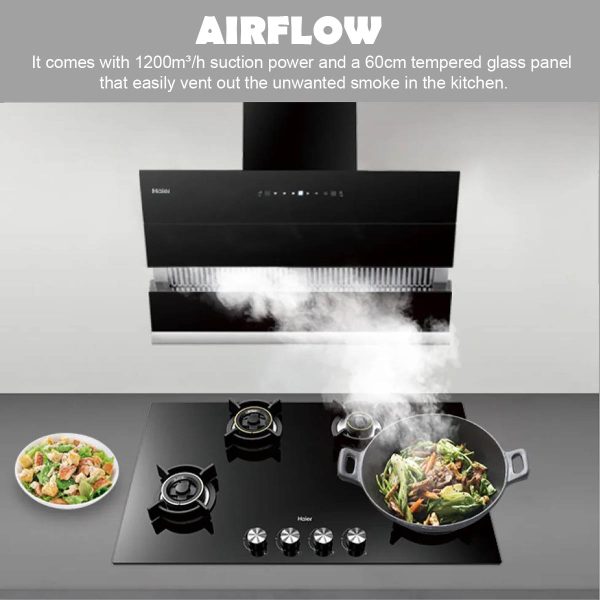 Haier HIH-V60HM-C, 60 CM Vertical Chimney with Powerful Suction, Gesture Control, Heat Auto Clean and Filterless Technology, Black