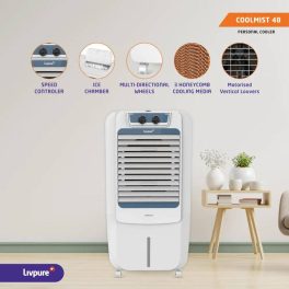 Livpure Coolmist 48L Personal Air Cooler with Honeycomb Pads & Ice Chamber, White