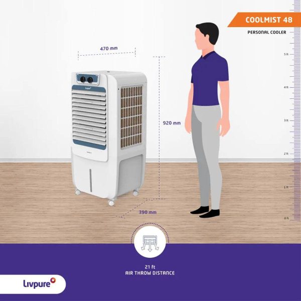 Livpure Coolmist 48L Personal Air Cooler with Honeycomb Pads & Ice Chamber, White