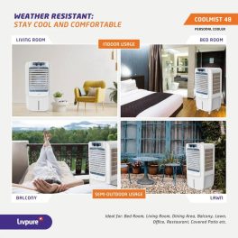 Livpure Coolmist 48L Personal Air Cooler with Honeycomb Pads & Ice Chamber, White
